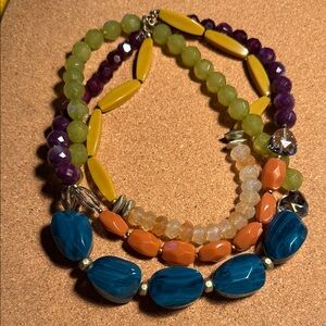 Colorful Beaded Necklace with Blue and Orange Accents
